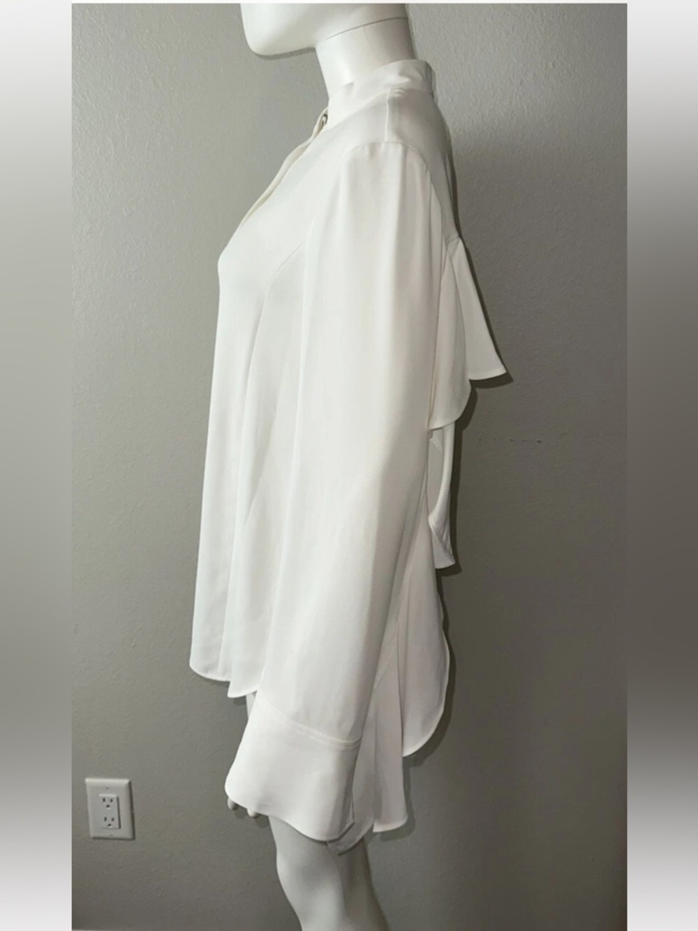 ADEAM Intermix Voyage Designer White Long Slv Ruffle Button Front Blouse Top M - Picture 5 of 8